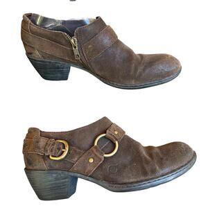Born Suede Harness Leather Booties Womens 8 Brown Western Moto Side Zip Festival